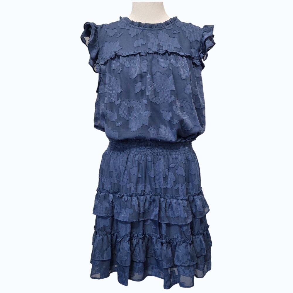 LC Lauren Conrad Blue Floral Ruffle Blouse & Smocked Mini Skirt Set Size L